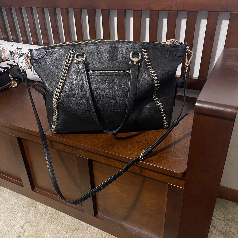 Coach Black Leather large whipstich bag gold hardware